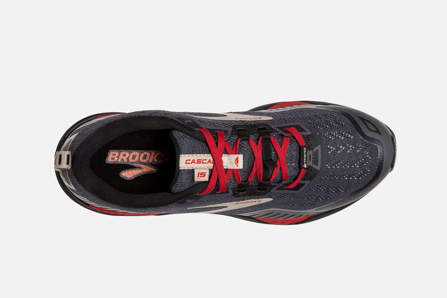 Brooks Cascadia 15 GTX Trail Running Shoes - Mens - Black/Red - YP8091423